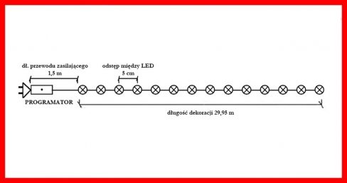 Sznur 30m 600 LED PROGRAMATOR 8 FUNKCJI zewnętrzne, biały zimny 626/21/LED/CW