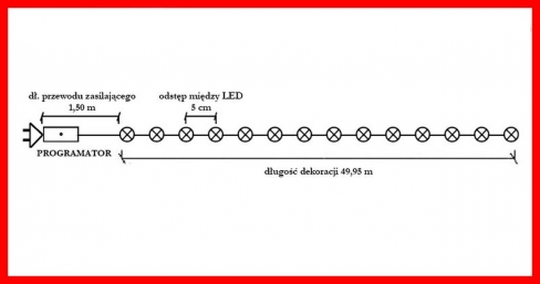 Sznur 50m 1000 LED PROGRAMATOR 8 FUNKCJI + PAMIĘĆ, zewnętrzne, multikolor 638/21/LED/M