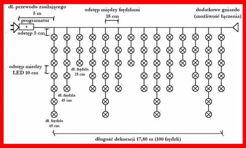 Kurtyna 17,80m 500 LED programator+gniazdo, zewnętrzne, biały ciepły 105/20/LED/WW