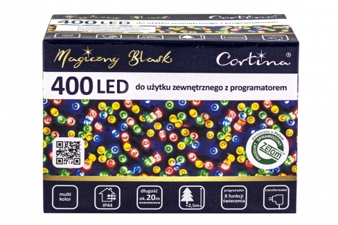 Sznur 20m 400 LED PROGRAMATOR 8 FUNKCJI + PAMIĘĆ, zewnętrzne, multikolor 616/21/LED/M