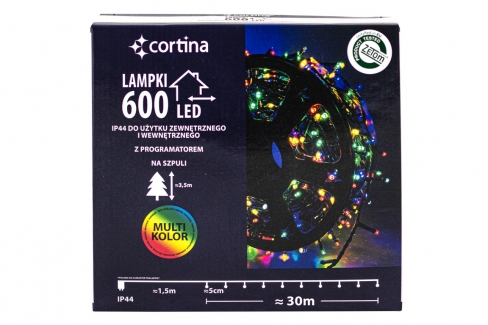 Sznur 30m 600 LED NA SZPULI PROGRAMATOR 8 FUNKCJI zewnętrzne, multikolor 626/21/LED/M-SZPULA