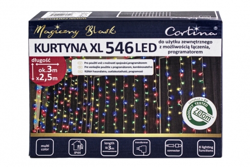 Kurtyna XL 300 cm 546 LED PROGRAMATOR+GNIAZDO, zewnętrzna, multikolor, 107/20/LED/M