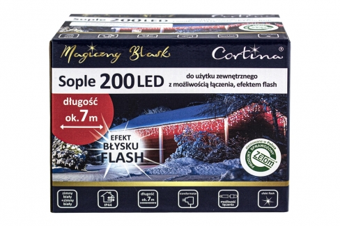 Kurtyna 7m 200 LED FLASH, gniazdo, zewnętrzne, biały zimny + biały zimny flash 102/21/FLE/CW+CW