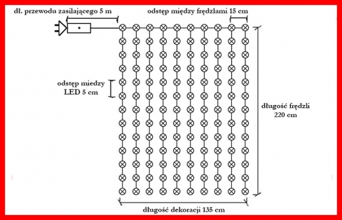 Kurtyna LED 400 pkt. 135x190cm z programatorem, na druciku, zewnętrzna, multikolor 77/19/NIK/M