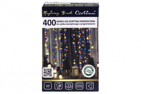 Kurtyna LED 400 pkt. 135x190cm z programatorem, na druciku, zewnętrzna, multikolor 77/19/NIK/M