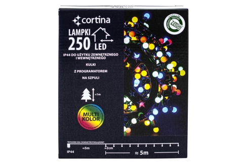 Sznur 5m 250 LED na SZPULI, Kuleczki śr.10mm, programator, zewnętrzne, multi 8/25/LED/M-SZPULA