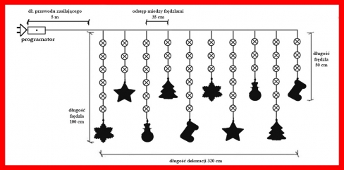 Kurtyna 320 cm 10 FIGUREK 120 LED PROGRAMATOR, zewnętrzne, biały ciepły 7/25/LED/WW