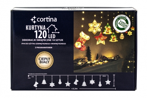 Kurtyna 320 cm 10 FIGUREK 120 LED PROGRAMATOR, zewnętrzne, biały ciepły 7/25/LED/WW