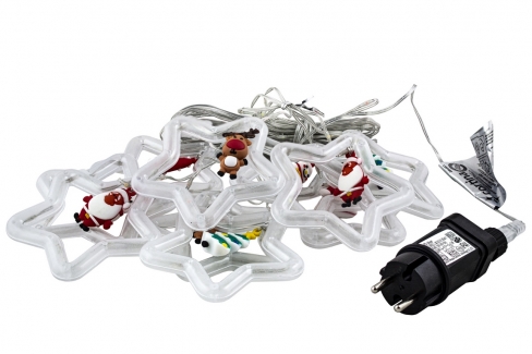 Kurtyna 310 cm 10 GWIAZDEK Z DEKORACJĄ 100 LED PROGRAMATOR, zewnętrzne, MULTIKOLOR 5/25/LED/M