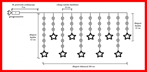 Kurtyna 310 cm 10 GWIAZDEK Z DEKORACJĄ 100 LED PROGRAMATOR, zewnętrzne, MULTIKOLOR 5/25/LED/M