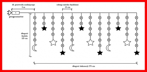 Kurtyna 275 cm 12 FIGUREK GWIAZDY I KSIĘŻYCE 138 LED PROGRAMATOR, zewnętrzne, biały ciepły 3/25/LED/WW