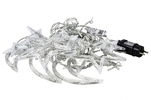 Kurtyna 275 cm 12 FIGUREK GWIAZDY I KSIĘŻYCE 138 LED PROGRAMATOR, zewnętrzne, biały ciepły 3/25/LED/WW