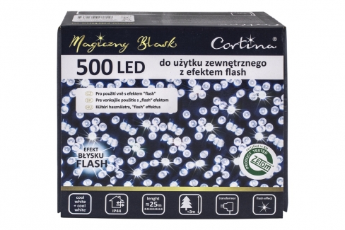 Sznur 25m 500 LED FLASH zewnętrzne, biały zimny+biały zimny flash 3/20/FLE/CW+CW