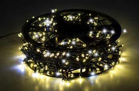 Sznur 30m 600 LED NA SZPULI FLASH TIMER zewnętrzne, biały ciepły+biały zimny 50/21/FLE-TIM/WW+CW-SZPULA