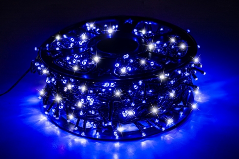 Sznur 40m 800 LED NA SZPULI FLASH + TIMER + GNIAZDO zewnętrzne, niebieski+biały zimny flash 51/21/FLE-TIM/B+CW-SZPULA