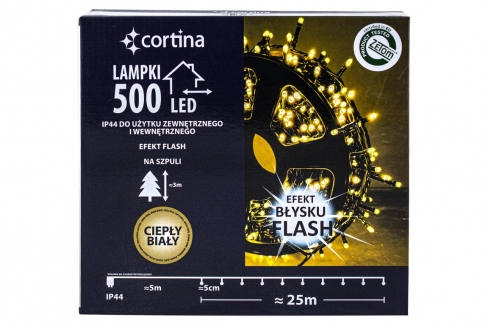 Sznur 25m 500 LED na SZPULI, FLASH zewnętrzne, biały ciepły+biały zimny flash 3/20/FLE/WW+CW-SZPULA