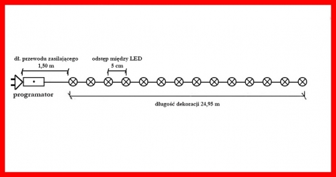 Sznur 25m 500 LED PROGRAMATOR 8 FUNKCJI + PAMIĘĆ, zewnętrzne, multikolor 620/21/LED/M
