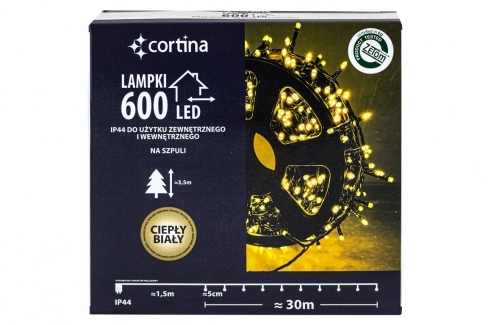 Sznur 30m 600 LED na SZPULI zewnętrzne, biały ciepły 10/16/LED/WW-SZPULA