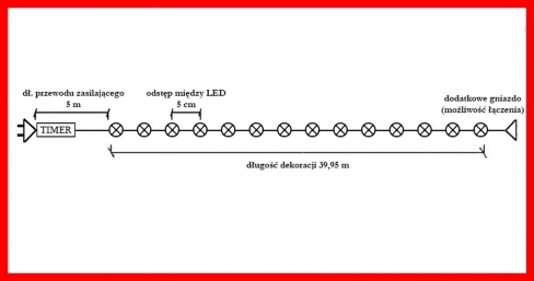 Sznur 40m 800 LED FLASH + TIMER + GNIAZDO zewnętrzne, biały zimny+biały zimny flash 51/21/FLE-TIM/CW+CW