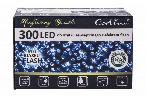  Diody 300 LED z efektem skrzenia, Niebieski+flash biały zimny, zewnętrzne 3/17/FLE/B+CW