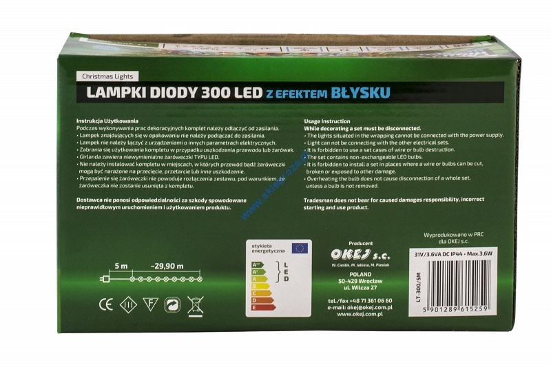 Diody LED 300 pkt. z efektem błysku z TIMEREM, niebieskie , zewnętrzne, LT-300/5M/N