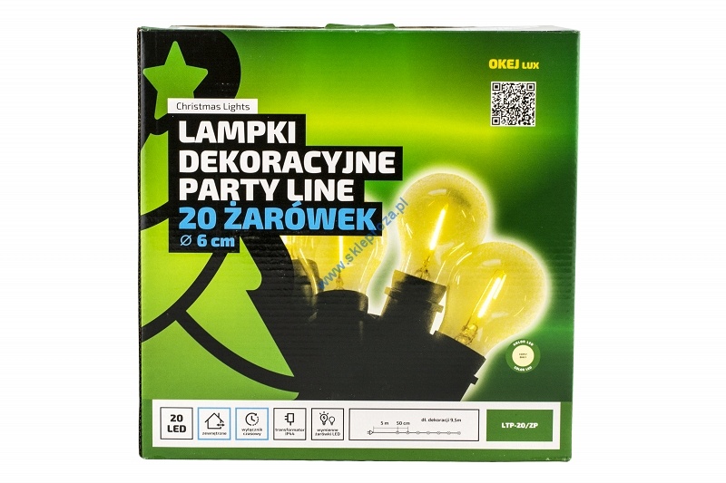Lampki ogrodowe 20 Żarówek PARTY z żarnikiem, TIMER, zewnętrzne, biały ciepły, LTP-20/ZP/WW